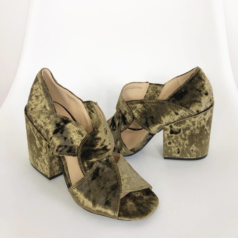 CABI | Velvet Olive Green Interlock Block Heels